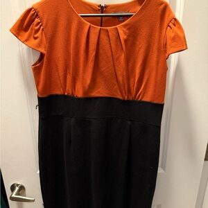 Orange and Black Women's Midi Dress